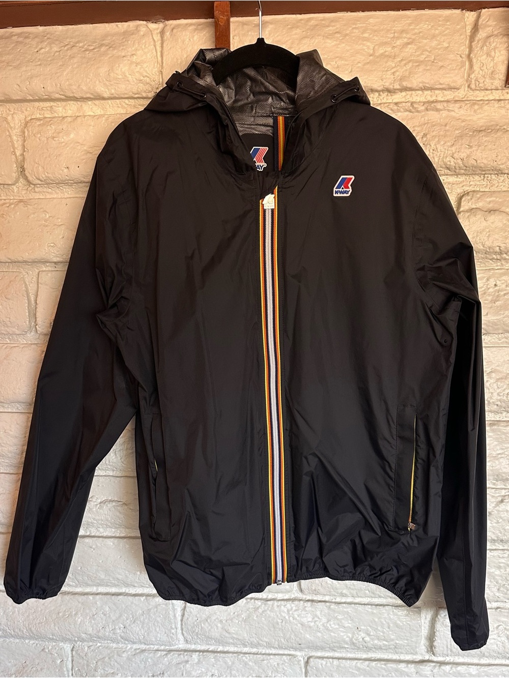 K-Way Black Packable Jack Plus Dot Hooded Zip Up Windbreaker Jacket